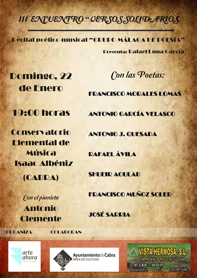 III encuentro Versos Solidarios y permio de poesia Ciudad de Cabra.